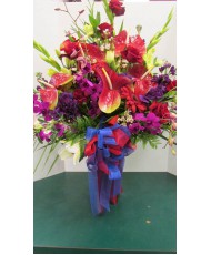 Tropical Arrangement, Anthirium, reds and purples- NOT AVAILABLE