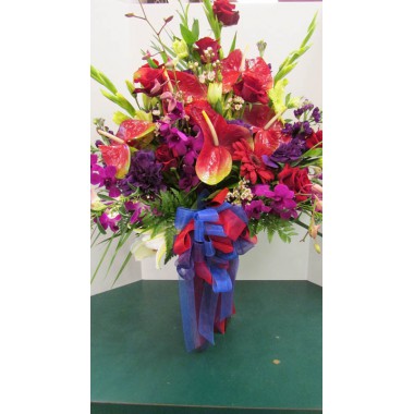 Tropical Arrangement, Anthirium, reds and purples- ANTHIRIUM NOT AVAILABLE