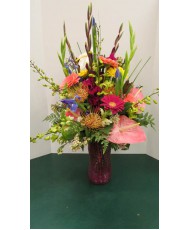 Vase Arrangement with Pinks and Blues 