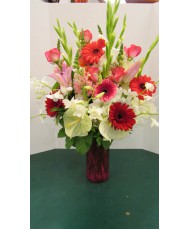 Vase Arrangement, with Whites, Reds and Pinks