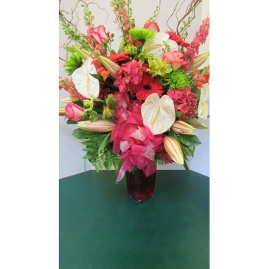 Vase Arrangement, with Greens, Pinks and Whites
