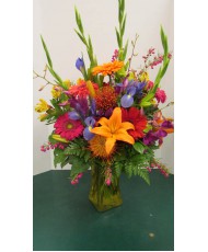 Vase Arrangement, with Oranges, Pinks, Yellow 