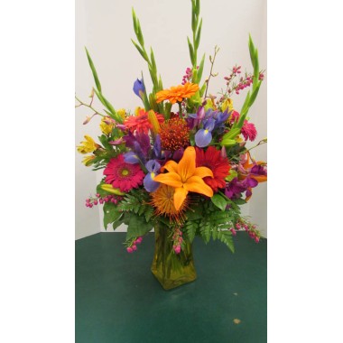 Vase Arrangement, with Oranges, Pinks, Yellow 