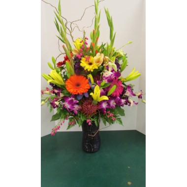 Vase Arrangement, with Purples, Oranges, Yellows 