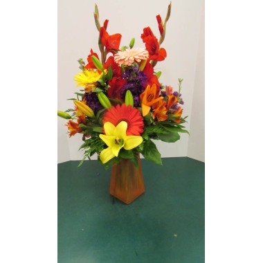 Vase Arrangement, with Reds, Oranges and Yellows 