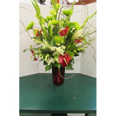 Vase Arrangement, with Greens, Whites and Reds