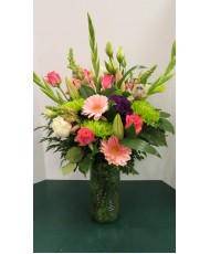 Vase Arrangement, with Greens, Pinks and Purples