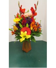 Vase Arrangement, with Reds, Oranges and Yellows 