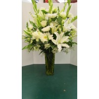 Vase Arrangement with all White Flowers
