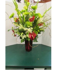 Vase Arrangement, with Greens, Whites and Reds